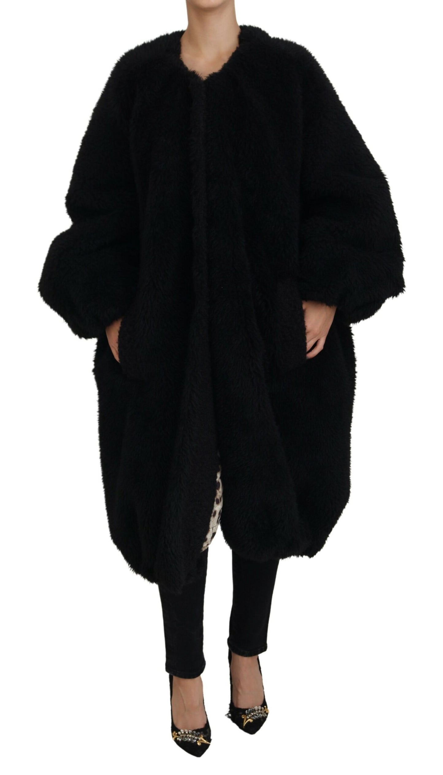Dolce & Gabbana – Schwarze Kunstpelzjacke aus Kaschmirmischung