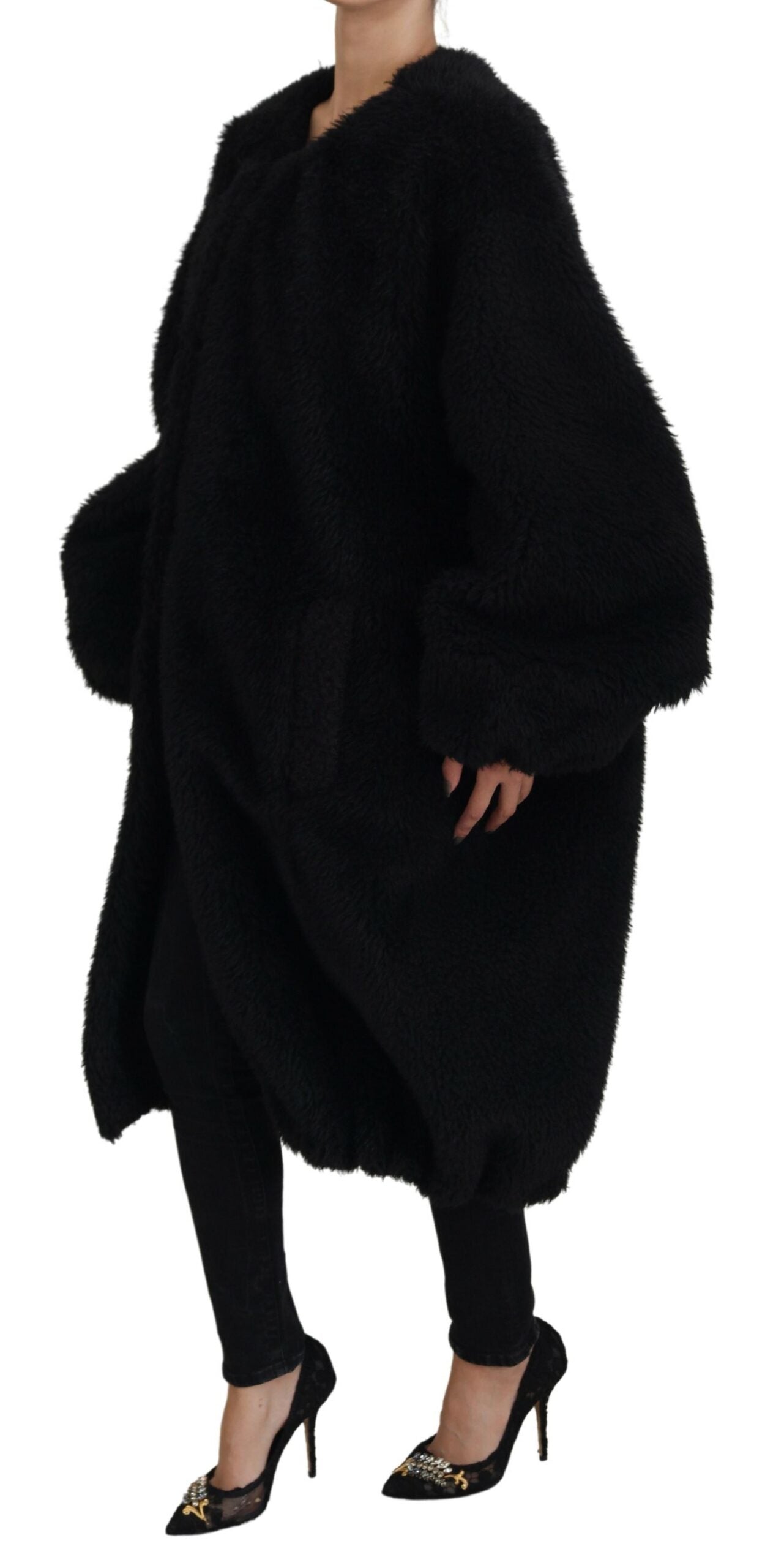 Dolce & Gabbana – Schwarze Kunstpelzjacke aus Kaschmirmischung