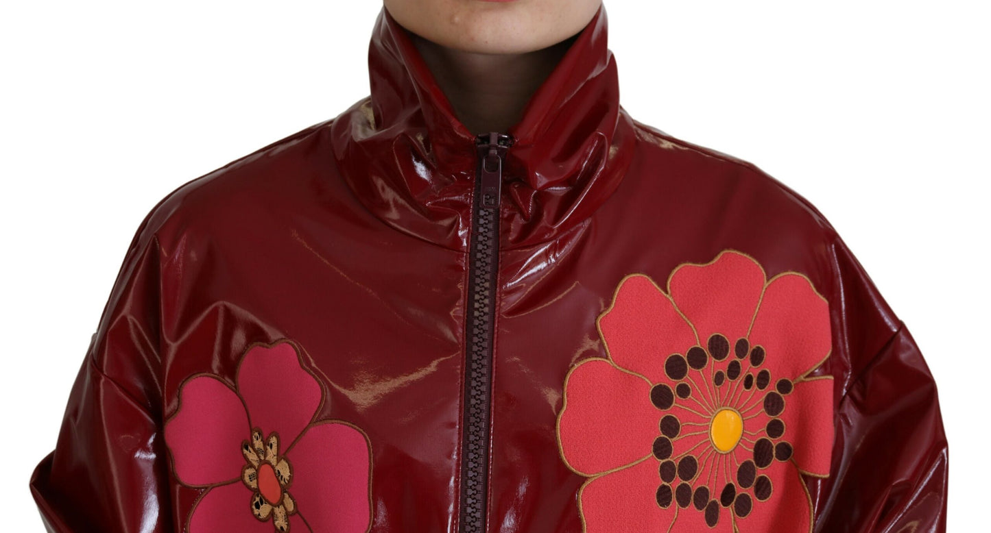 Dolce & Gabbana Kastanienbraune Polyesterjacke mit durchgehendem Reißverschluss und Blumenmuster für Damen