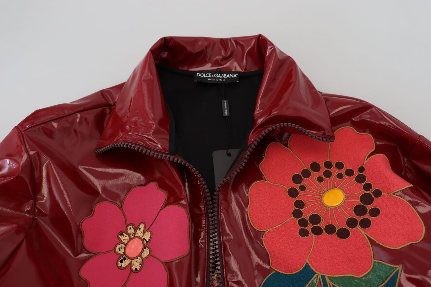 Dolce & Gabbana Kastanienbraune Polyesterjacke mit durchgehendem Reißverschluss und Blumenmuster für Damen