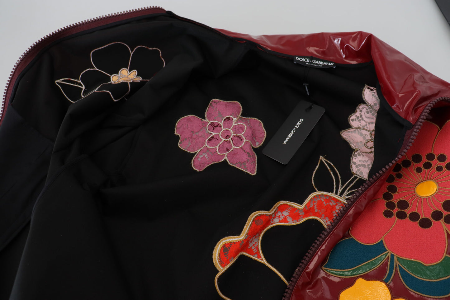Dolce & Gabbana Kastanienbraune Polyesterjacke mit durchgehendem Reißverschluss und Blumenmuster für Damen