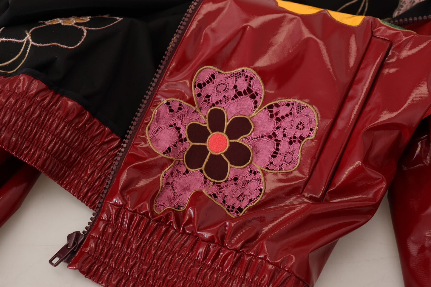 Dolce & Gabbana Kastanienbraune Polyesterjacke mit durchgehendem Reißverschluss und Blumenmuster für Damen