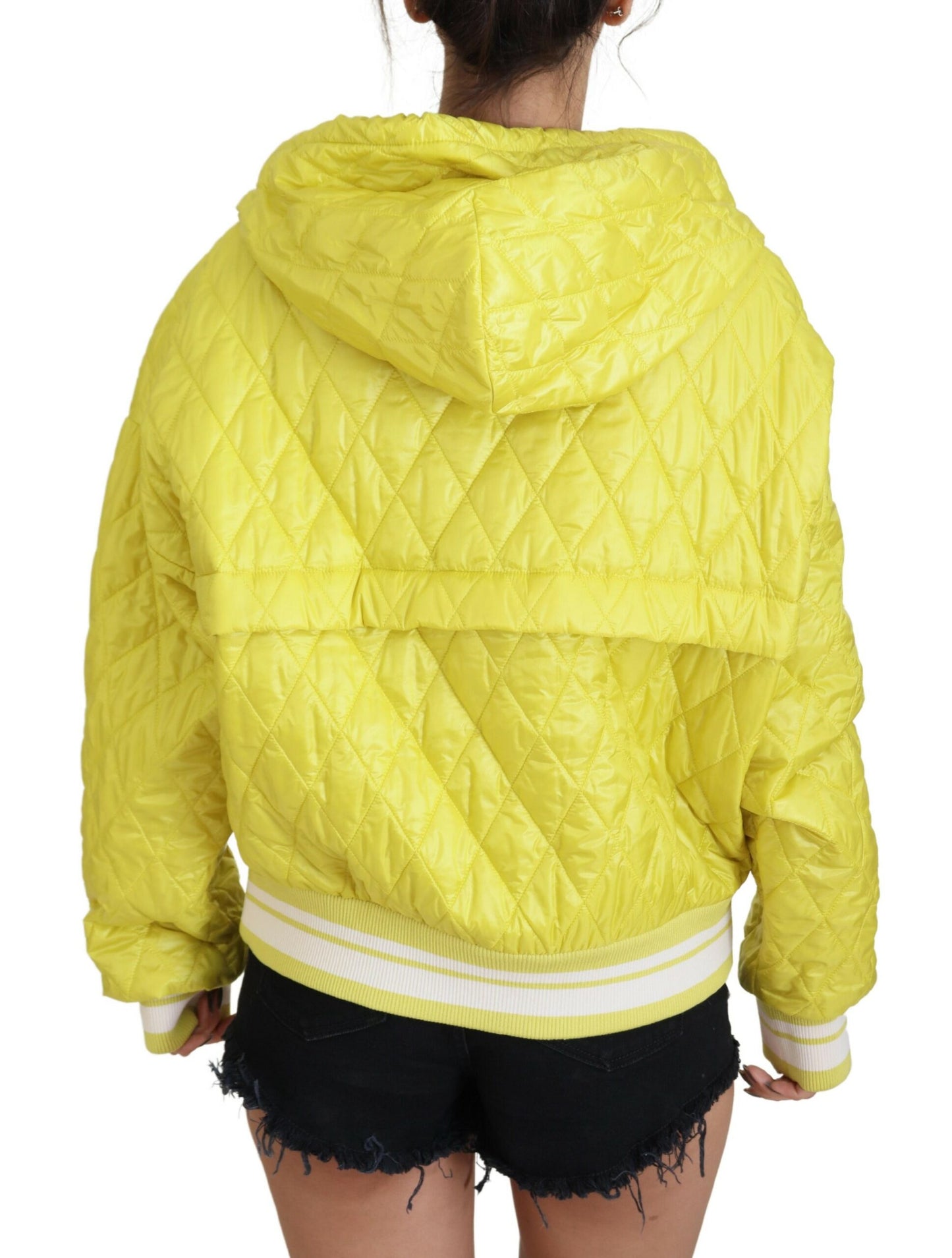 Dolce & Gabbana – Gelbe, gesteppte Pulloverjacke aus Nylon mit Kapuze