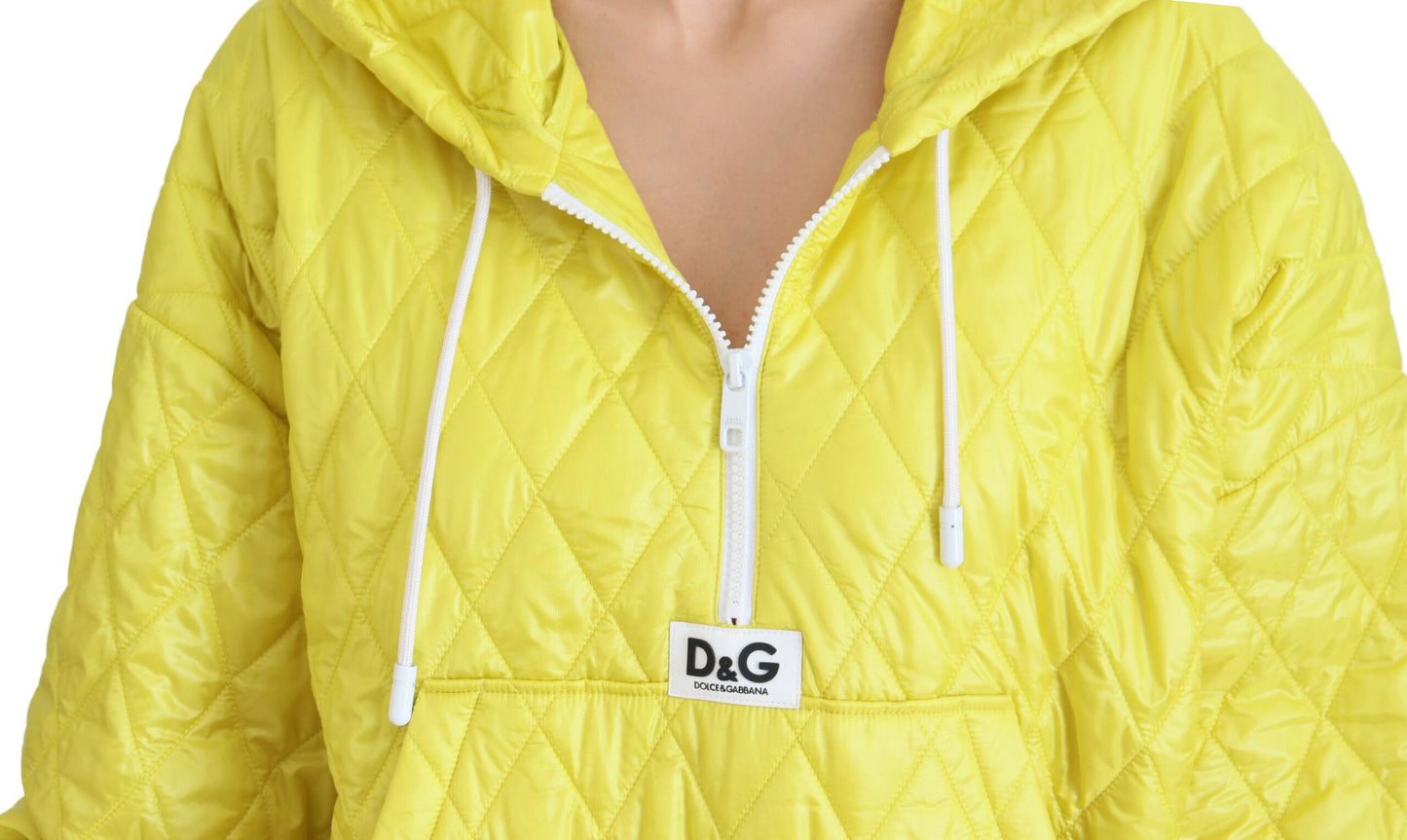 Dolce & Gabbana – Gelbe, gesteppte Pulloverjacke aus Nylon mit Kapuze
