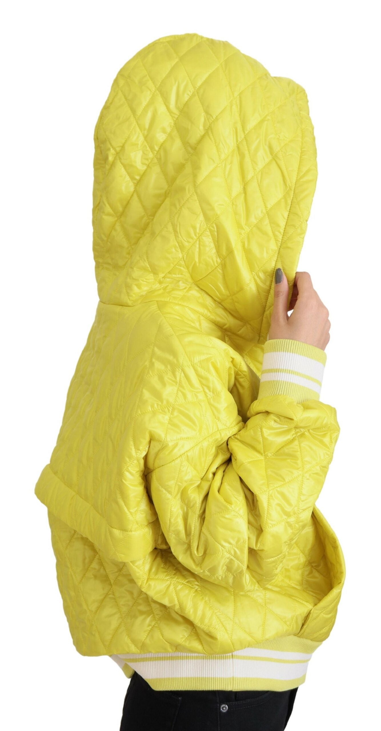 Dolce & Gabbana – Gelbe, gesteppte Pulloverjacke aus Nylon mit Kapuze
