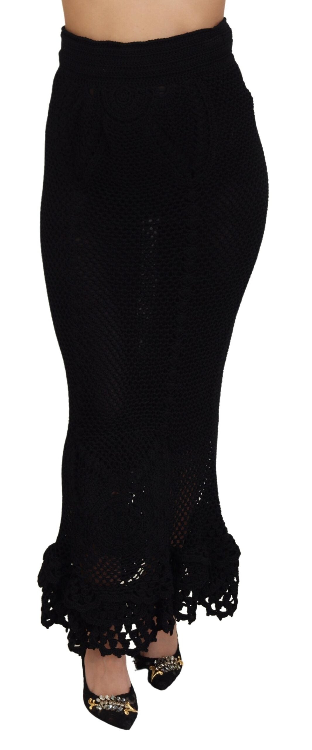 Dolce & Gabbana – Schwarzer Meerjungfrauenrock aus gestrickter Baumwolle mit hoher Taille