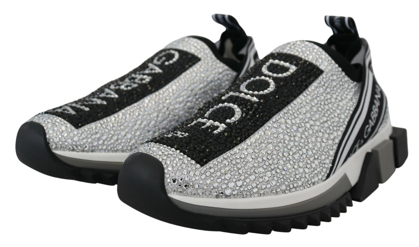 Dolce & Gabbana Silber Strass Sorrento Sneakers Schuhe