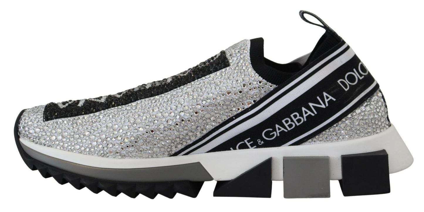 Dolce & Gabbana Silber Strass Sorrento Sneakers Schuhe
