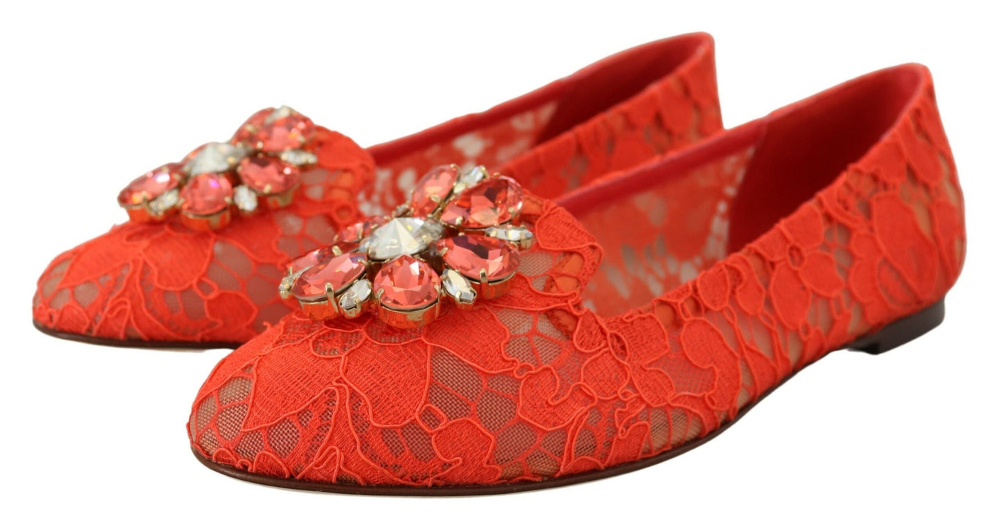 Dolce & Gabbana – Rote Taormina-Ballerinas mit Spitzenkristallen