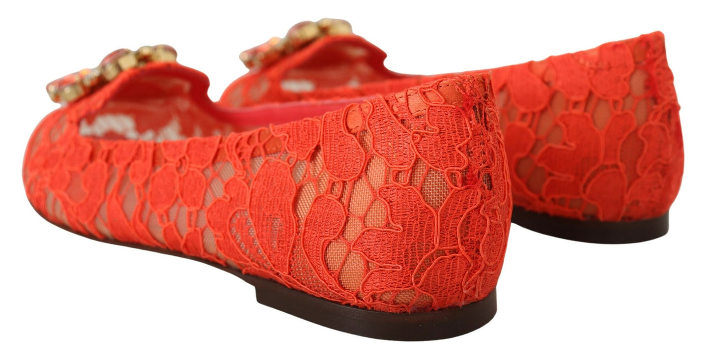 Dolce & Gabbana – Rote Taormina-Ballerinas mit Spitzenkristallen