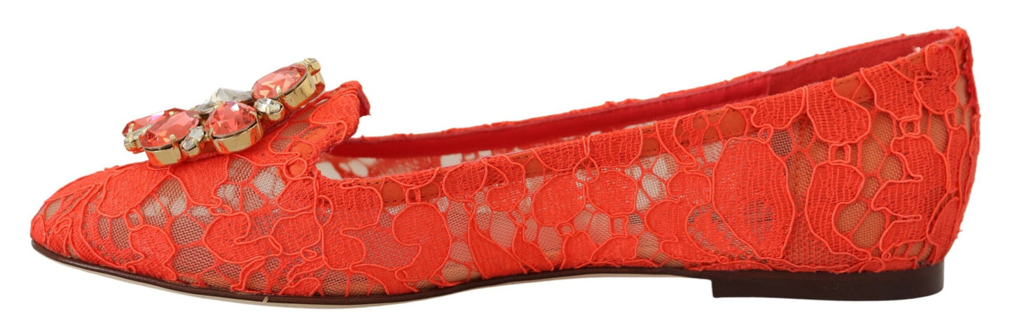 Dolce & Gabbana – Rote Taormina-Ballerinas mit Spitzenkristallen