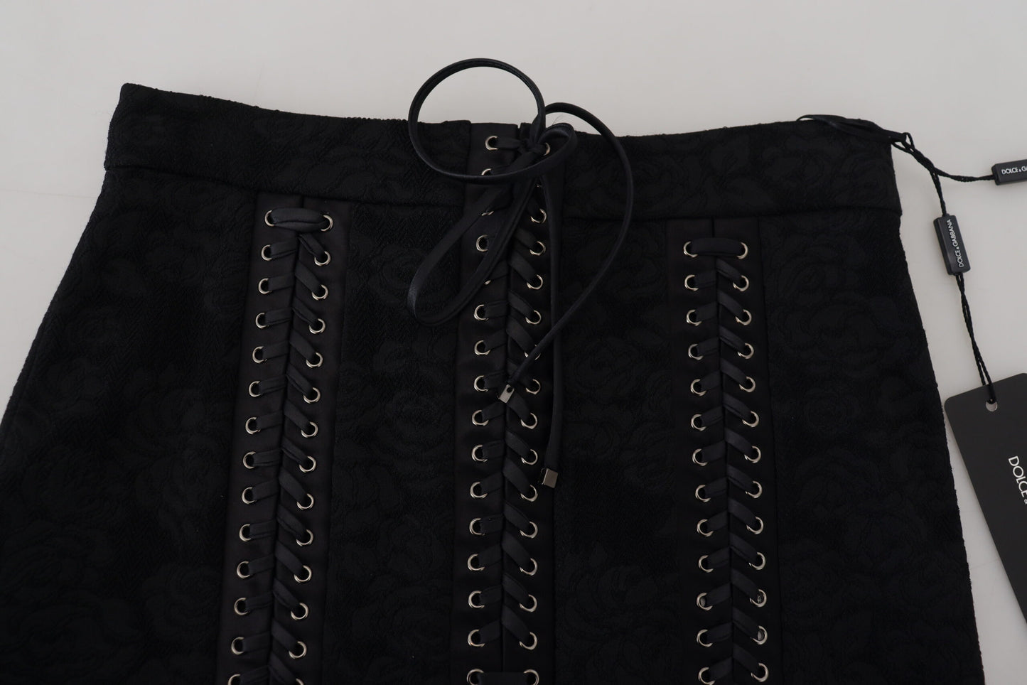 Dolce & Gabbana – Schwarzer Mini-Bleistiftrock aus Brokat über dem Knie