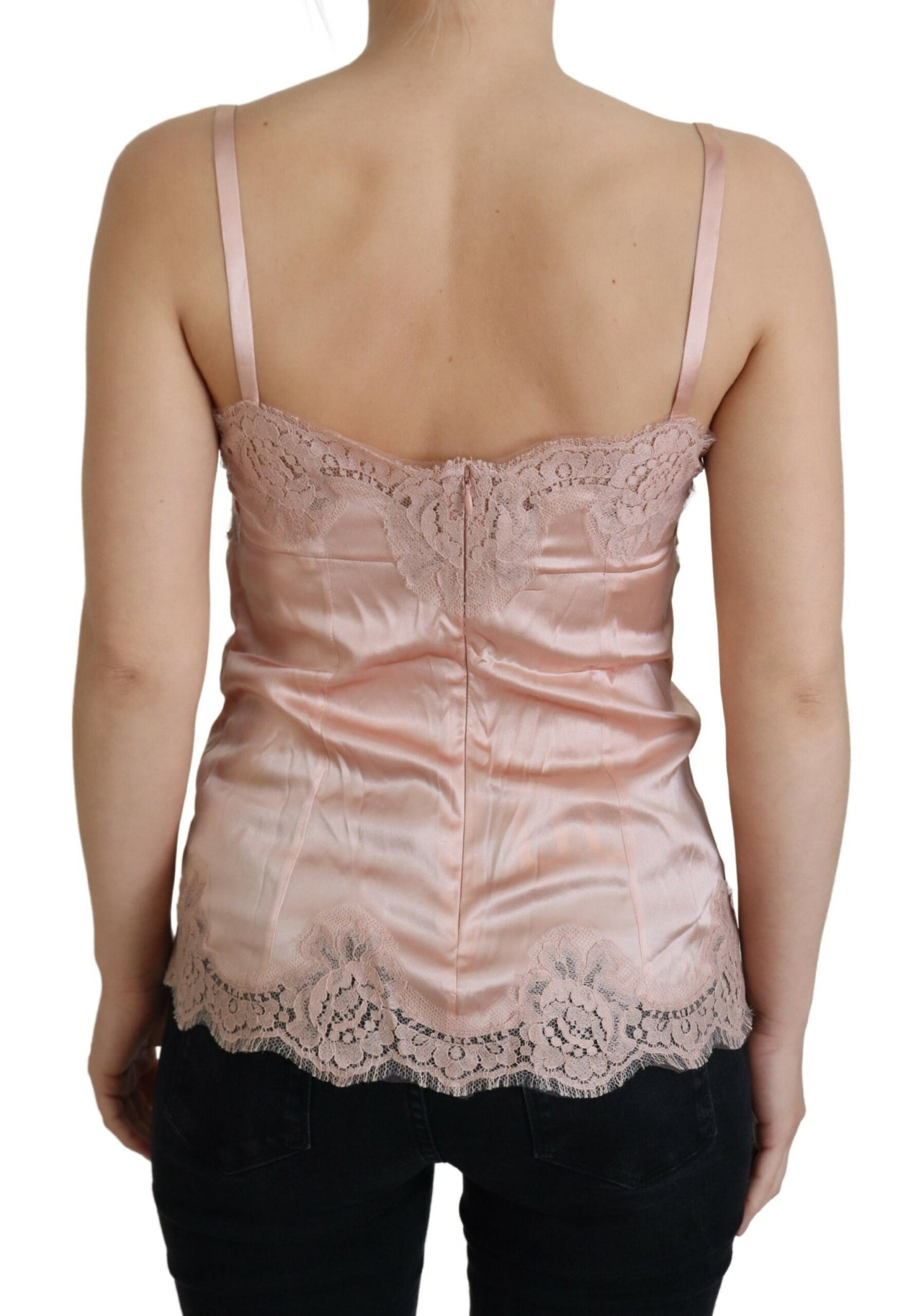 Dolce & Gabbana – Tanktop mit rosa Satinspitze und Rosen