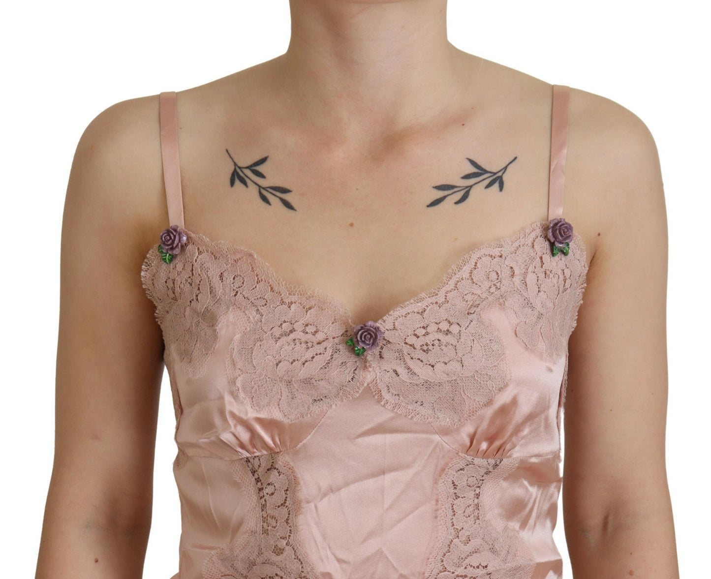 Dolce & Gabbana – Tanktop mit rosa Satinspitze und Rosen