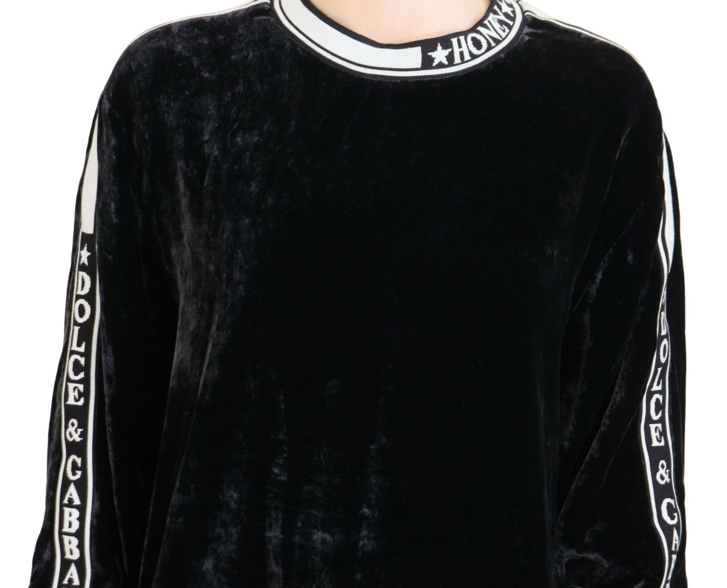 Dolce & Gabbana – Schwarzer Pullover mit Rundhalsausschnitt aus Samt
