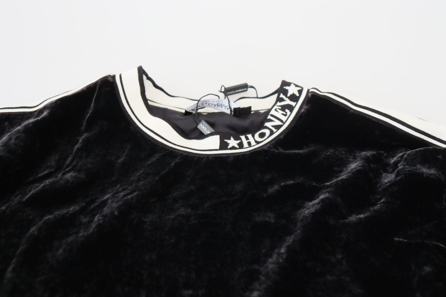 Dolce & Gabbana – Schwarzer Pullover mit Rundhalsausschnitt aus Samt