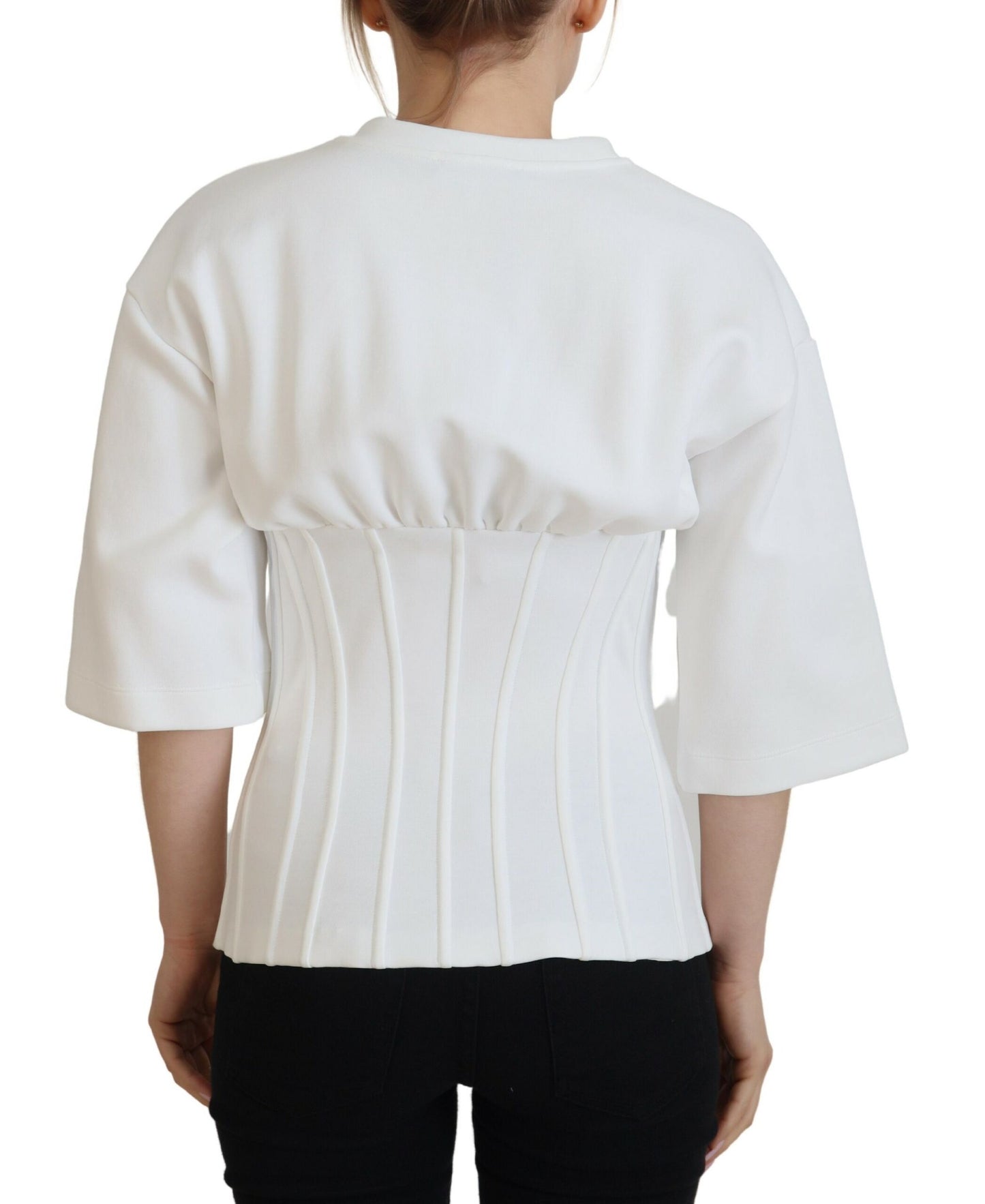 Dolce & Gabbana – Weißes T-Shirt aus Stretch-Baumwolle mit Korsett