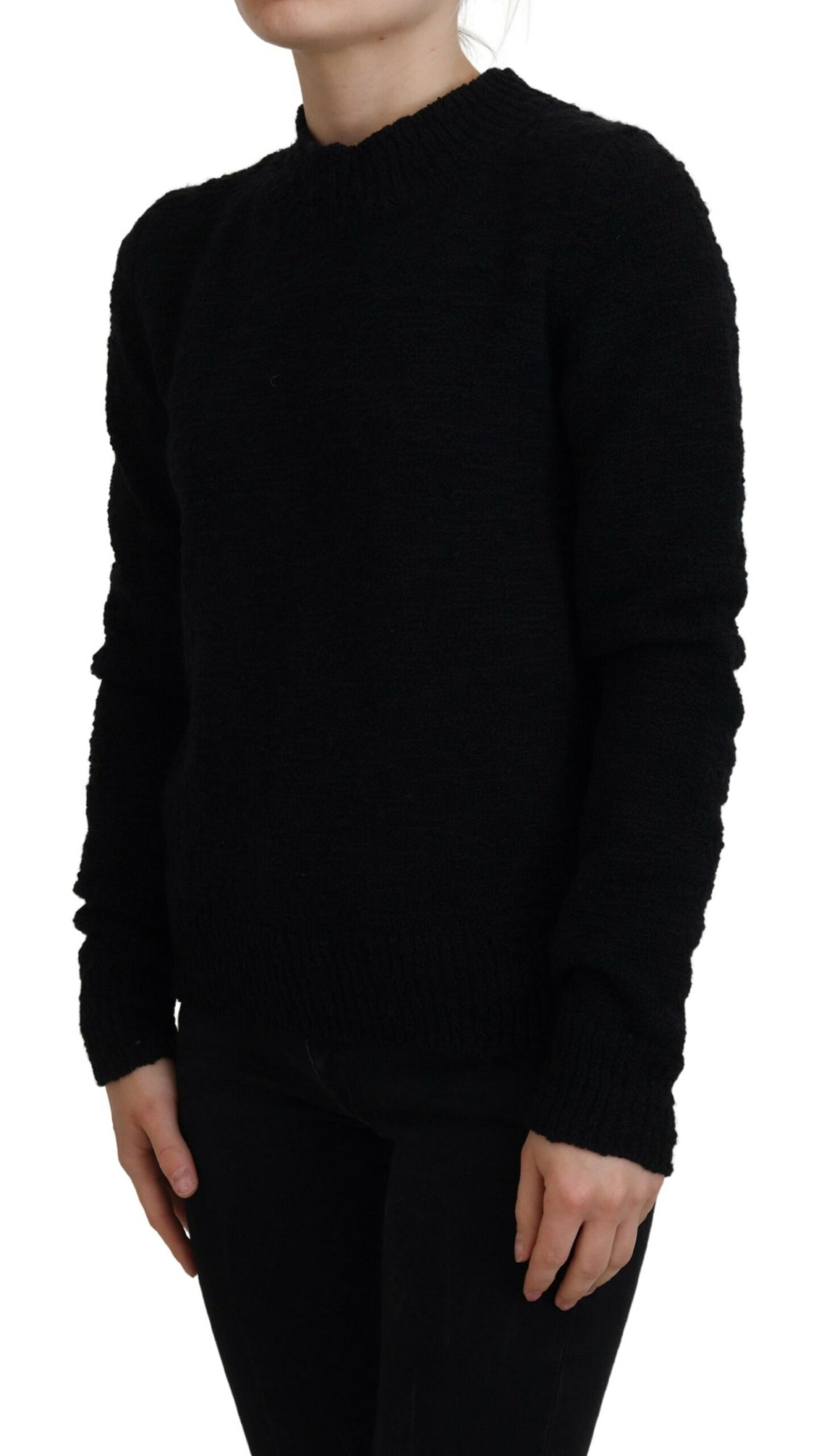 Dolce & Gabbana – Schwarzer Pullover aus Wollstrick mit Rundhalsausschnitt