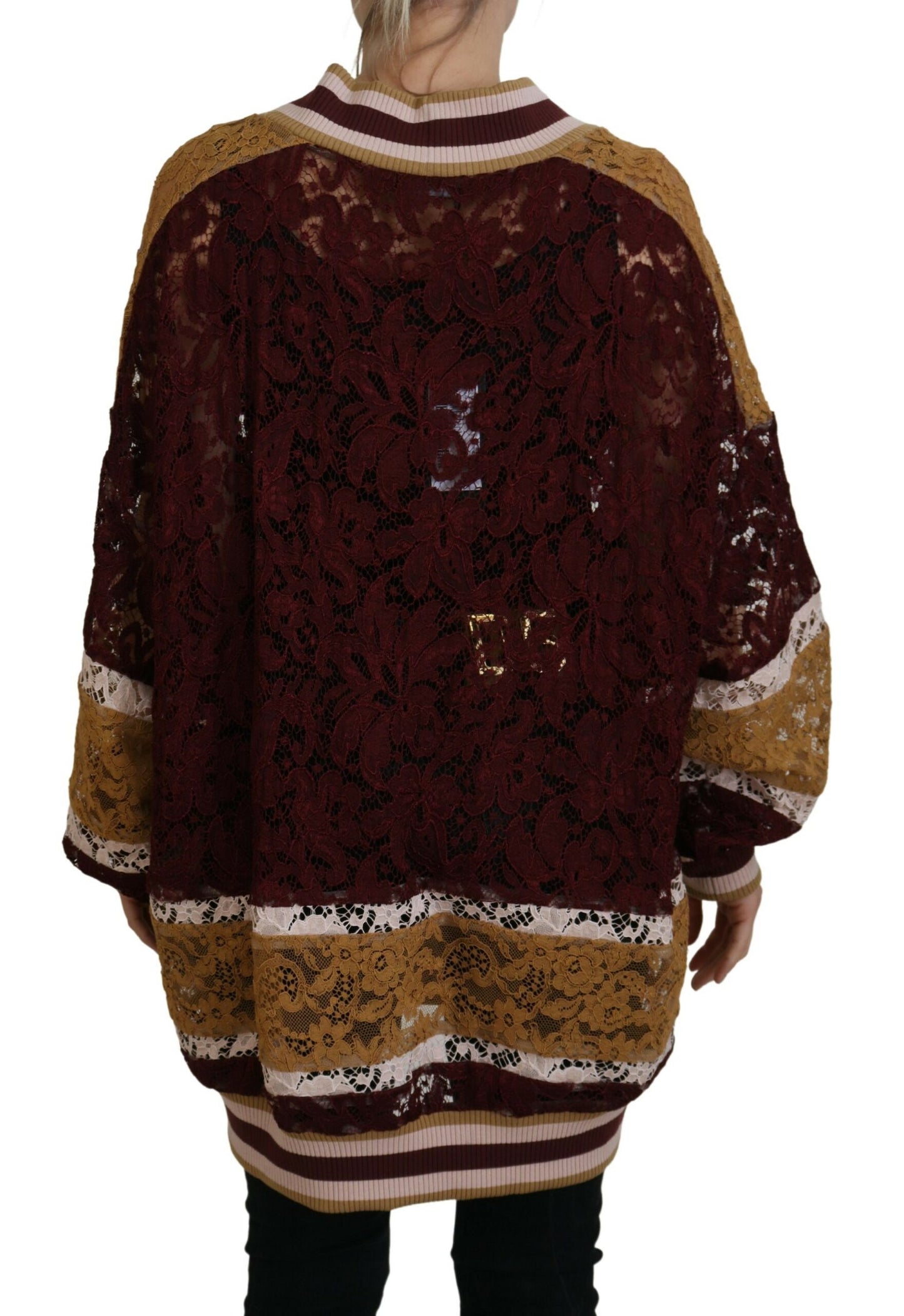 Dolce & Gabbana Mehrfarbiger Pullover mit V-Ausschnitt aus Spitze
