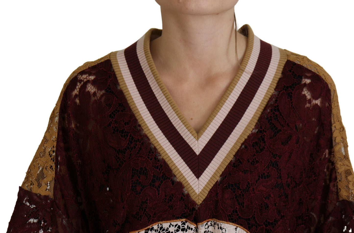 Dolce & Gabbana Mehrfarbiger Pullover mit V-Ausschnitt aus Spitze