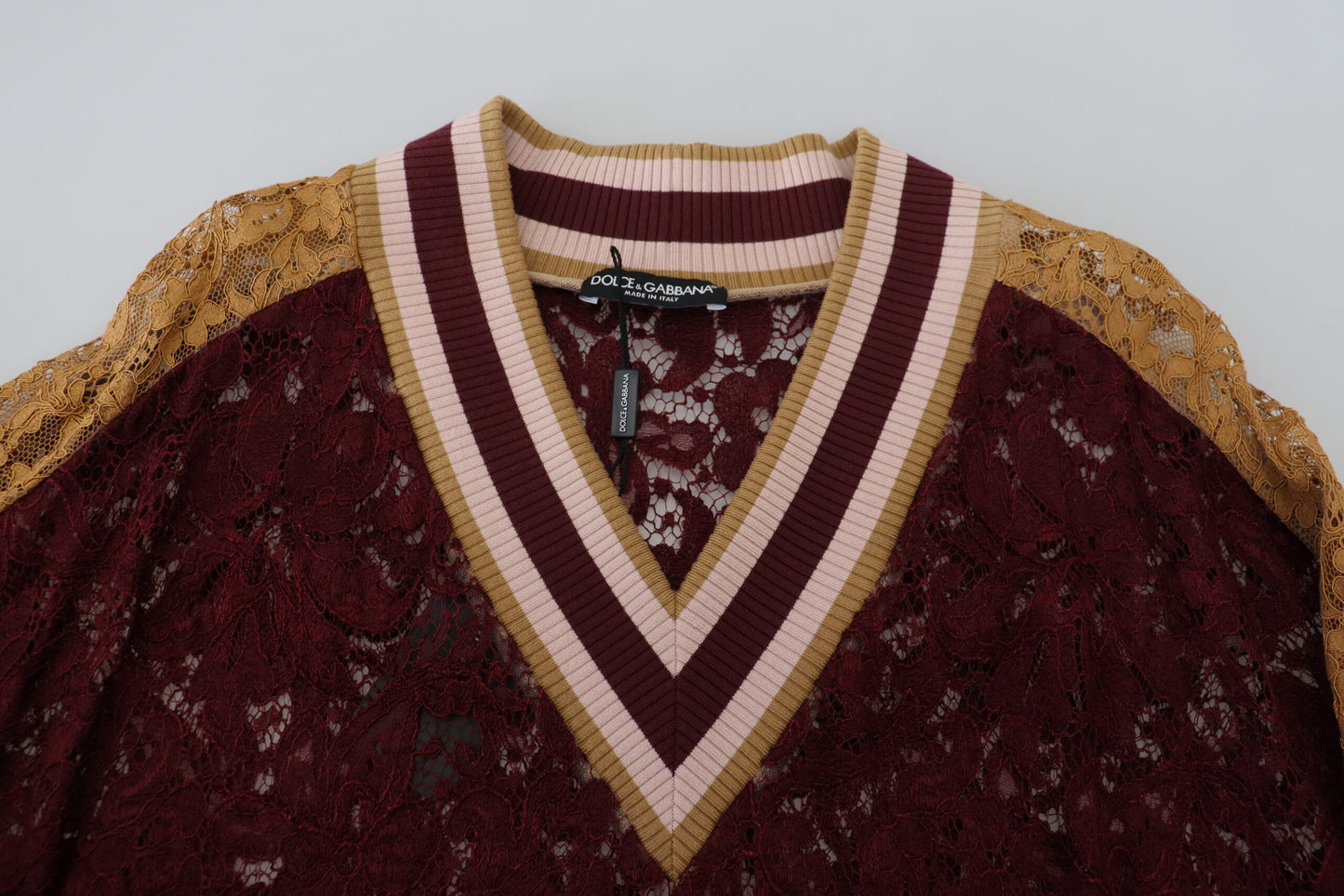 Dolce & Gabbana Mehrfarbiger Pullover mit V-Ausschnitt aus Spitze