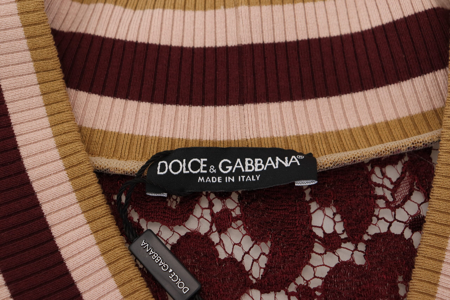 Dolce & Gabbana Mehrfarbiger Pullover mit V-Ausschnitt aus Spitze