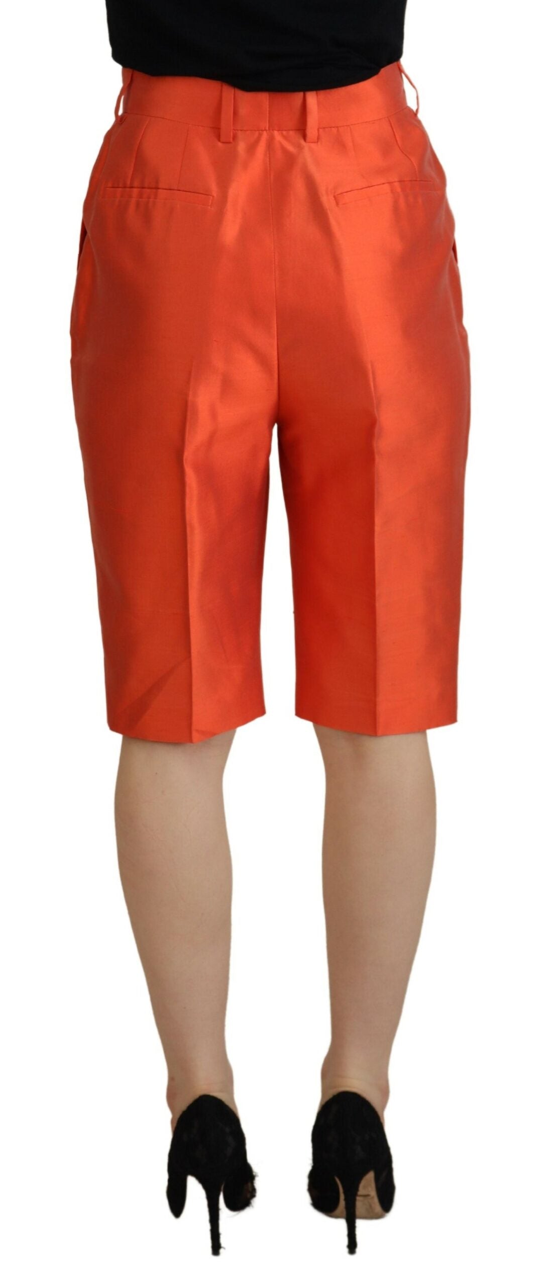 Dolce & Gabbana – Orangefarbene, verkürzte Hose aus Seide mit hoher Taille