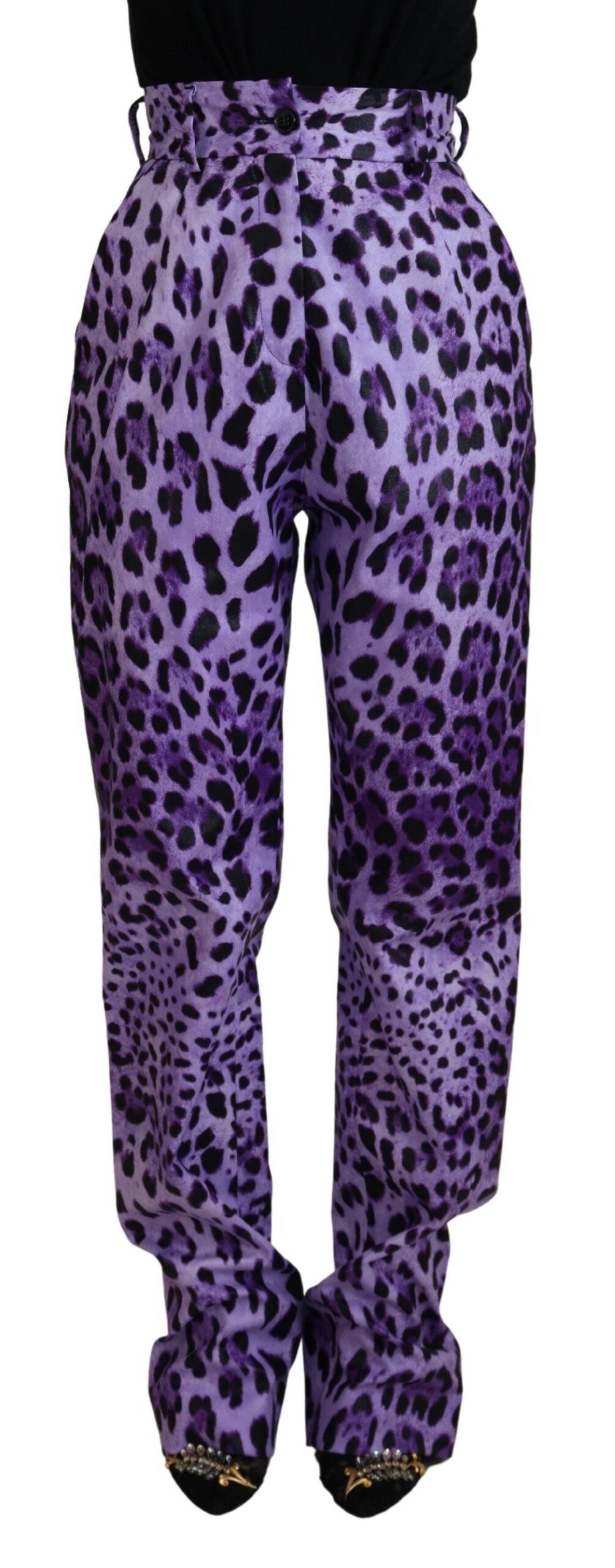 Dolce & Gabbana Lila Hose mit hohem Bund und Leopardenmuster