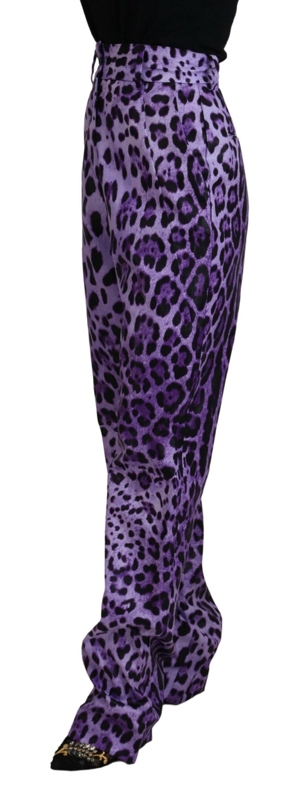 Dolce & Gabbana Lila Hose mit hohem Bund und Leopardenmuster