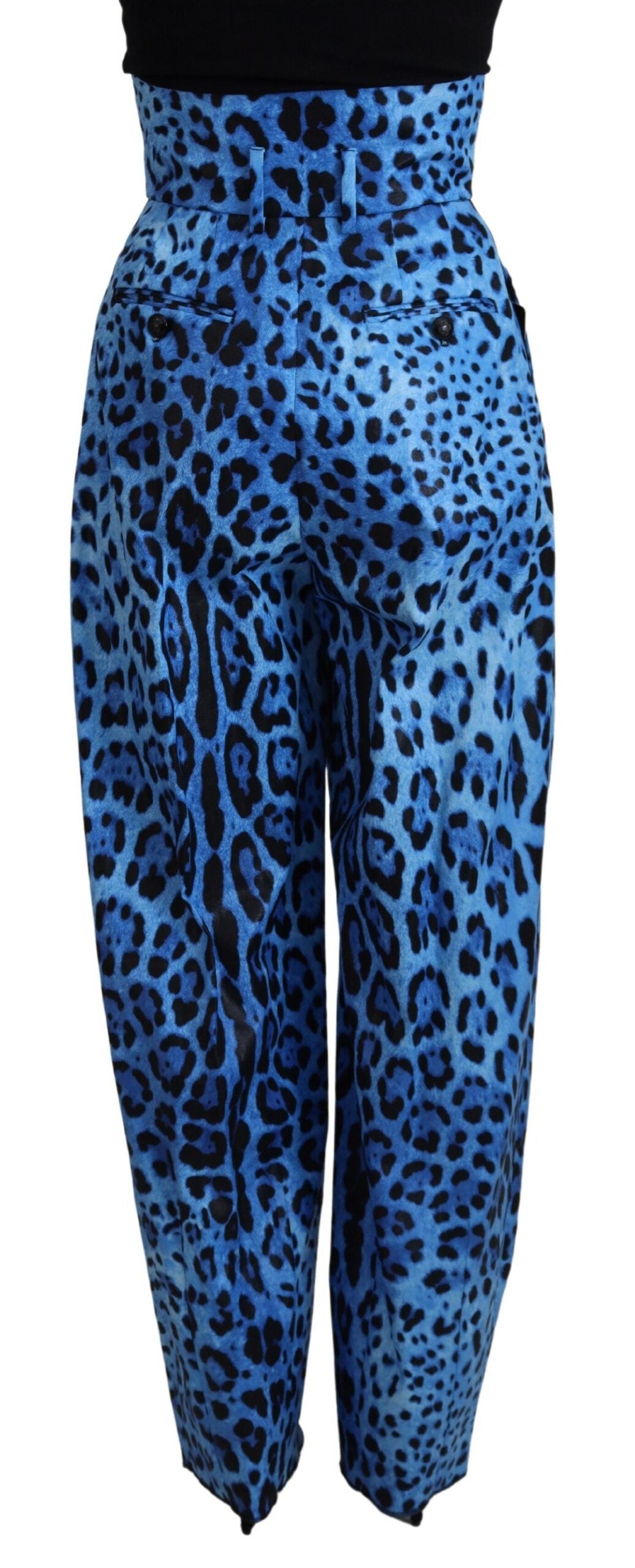 Dolce & Gabbana – Blaue Hose mit hohem Bund und Leopardenmuster