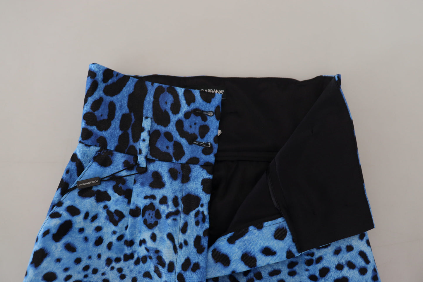 Dolce & Gabbana – Blaue Hose mit hohem Bund und Leopardenmuster