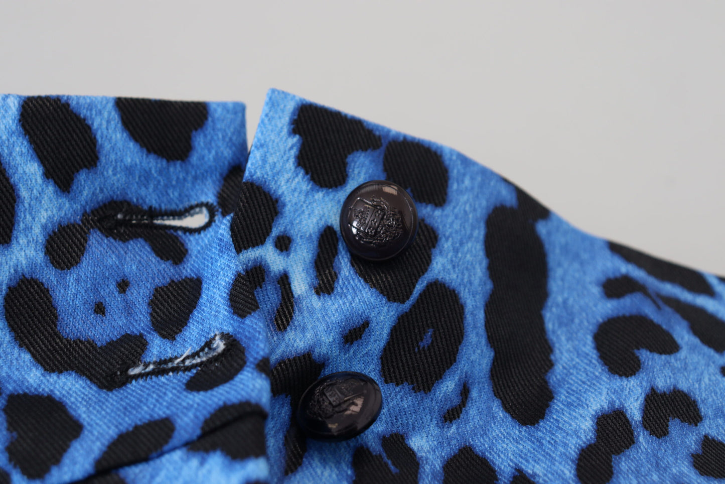 Dolce & Gabbana – Blaue Hose mit hohem Bund und Leopardenmuster