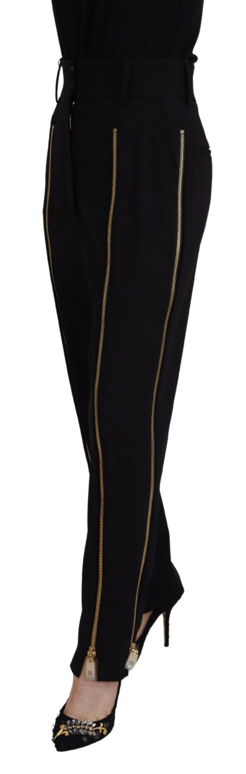 Dolce & Gabbana – Schwarze, hoch taillierte Karottenhose aus Wolle