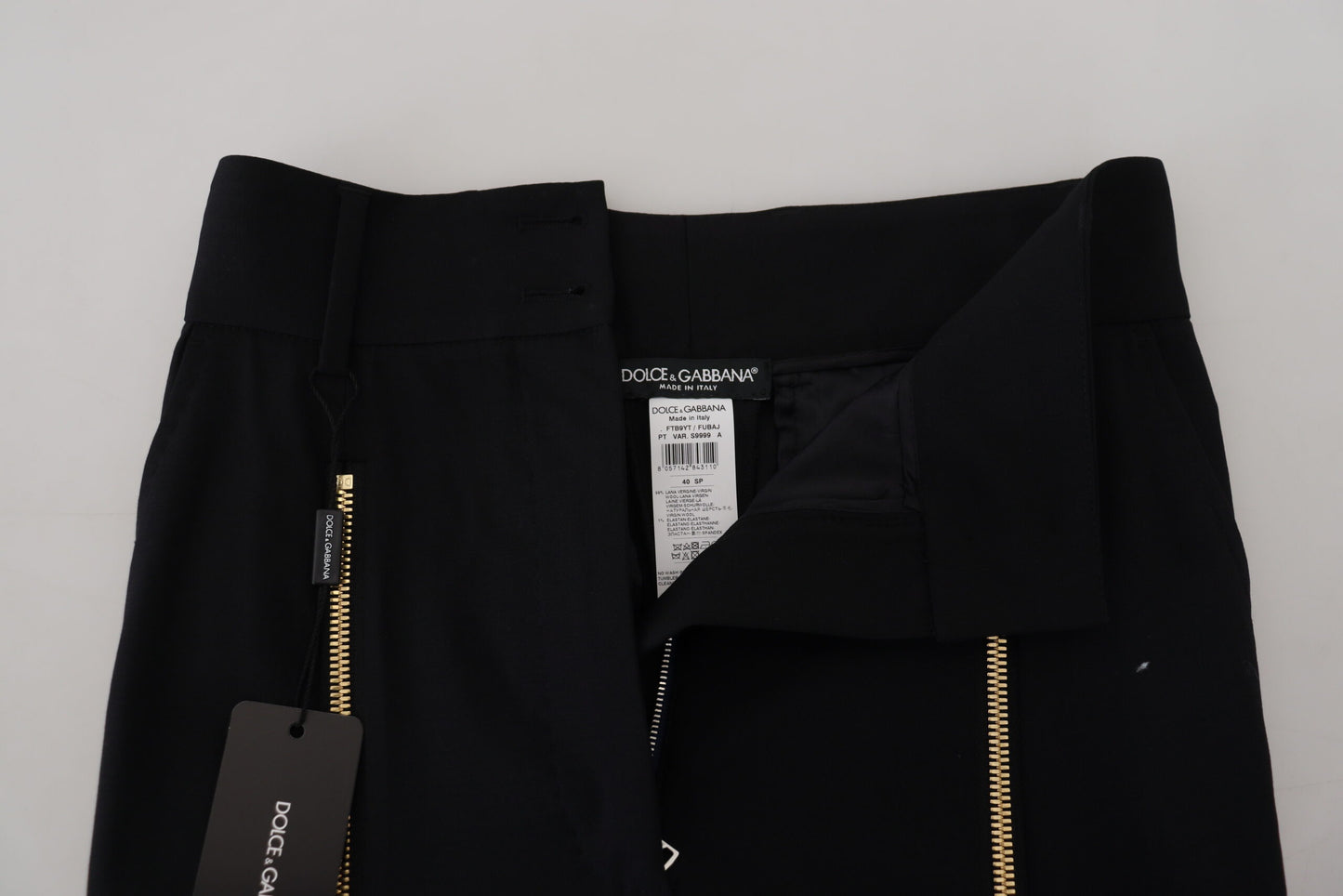 Dolce & Gabbana – Schwarze, hoch taillierte Karottenhose aus Wolle