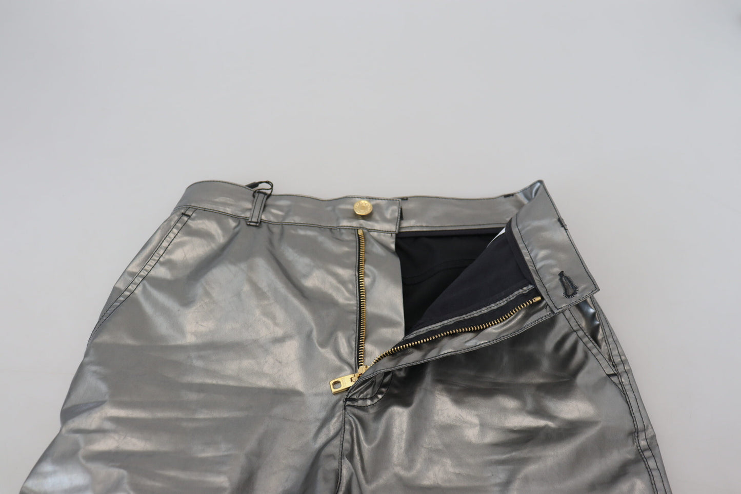 Dolce & Gabbana – Enge Hose mit hoher Taille in Metallic-Silber