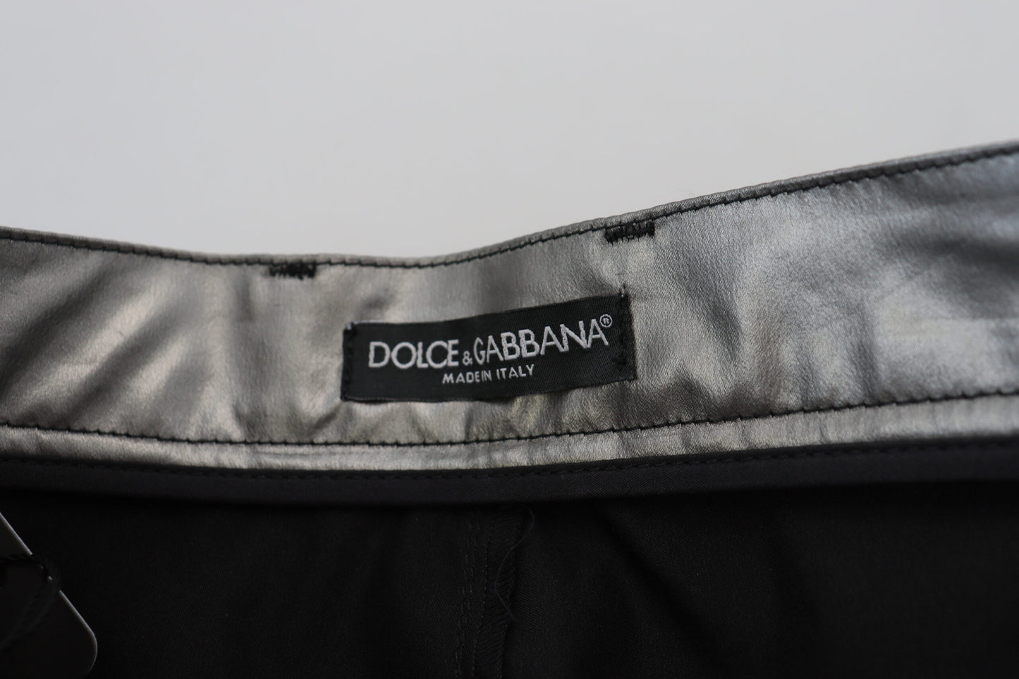 Dolce & Gabbana – Enge Hose mit hoher Taille in Metallic-Silber