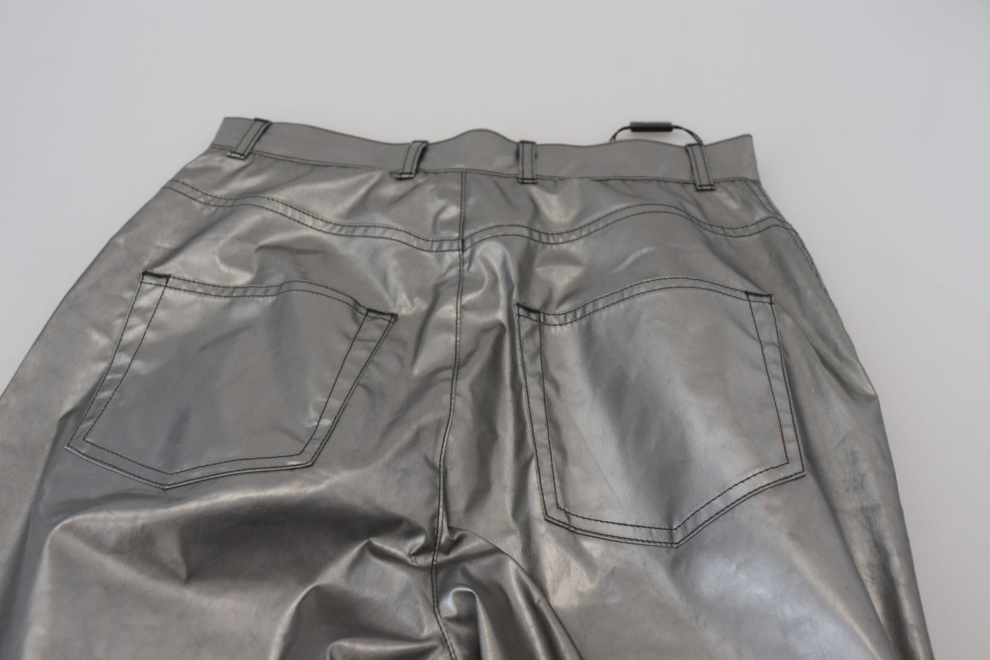 Dolce & Gabbana – Enge Hose mit hoher Taille in Metallic-Silber
