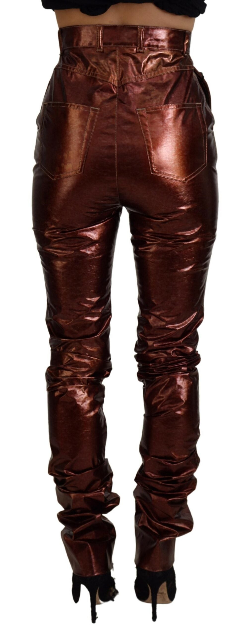 Dolce & Gabbana – Enge Jeans mit hoher Taille in Metallic-Bronze