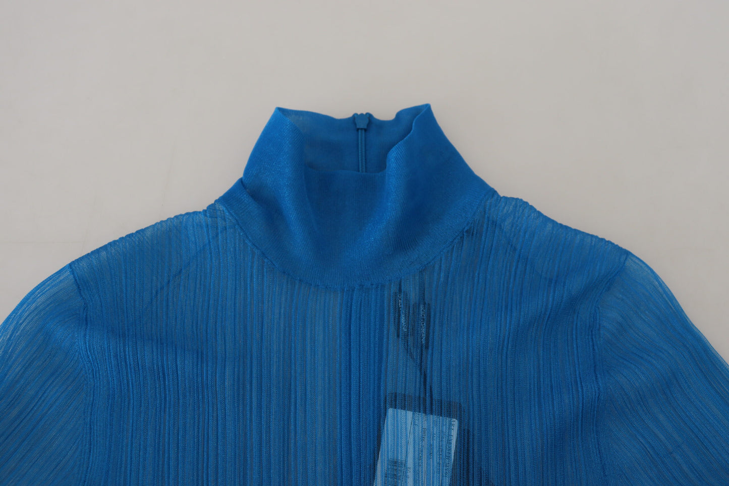 Dolce & Gabbana, blaues Rollkragen-Bluse-Oberteil aus Netzstoff mit langen Ärmeln