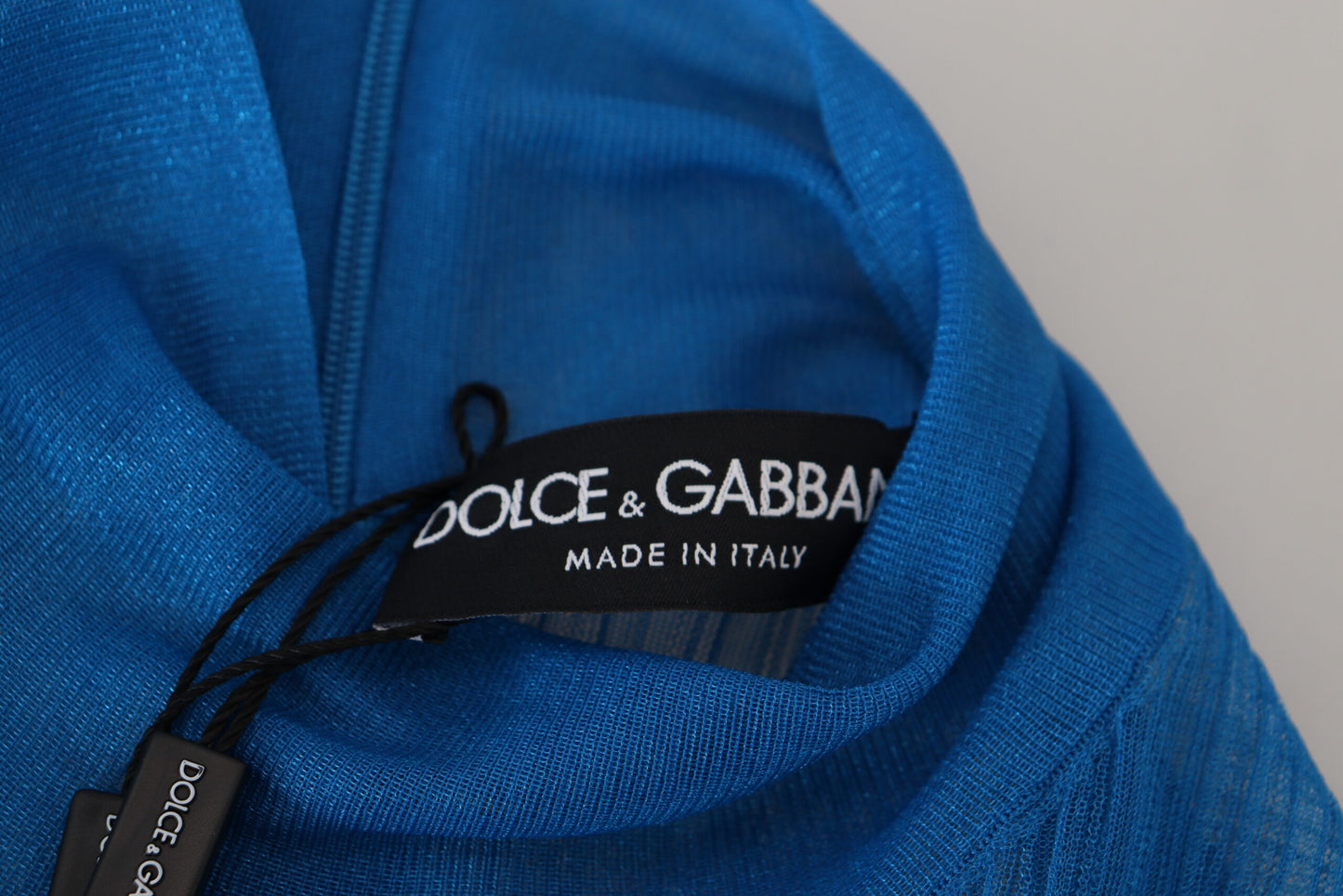 Dolce & Gabbana, blaues Rollkragen-Bluse-Oberteil aus Netzstoff mit langen Ärmeln