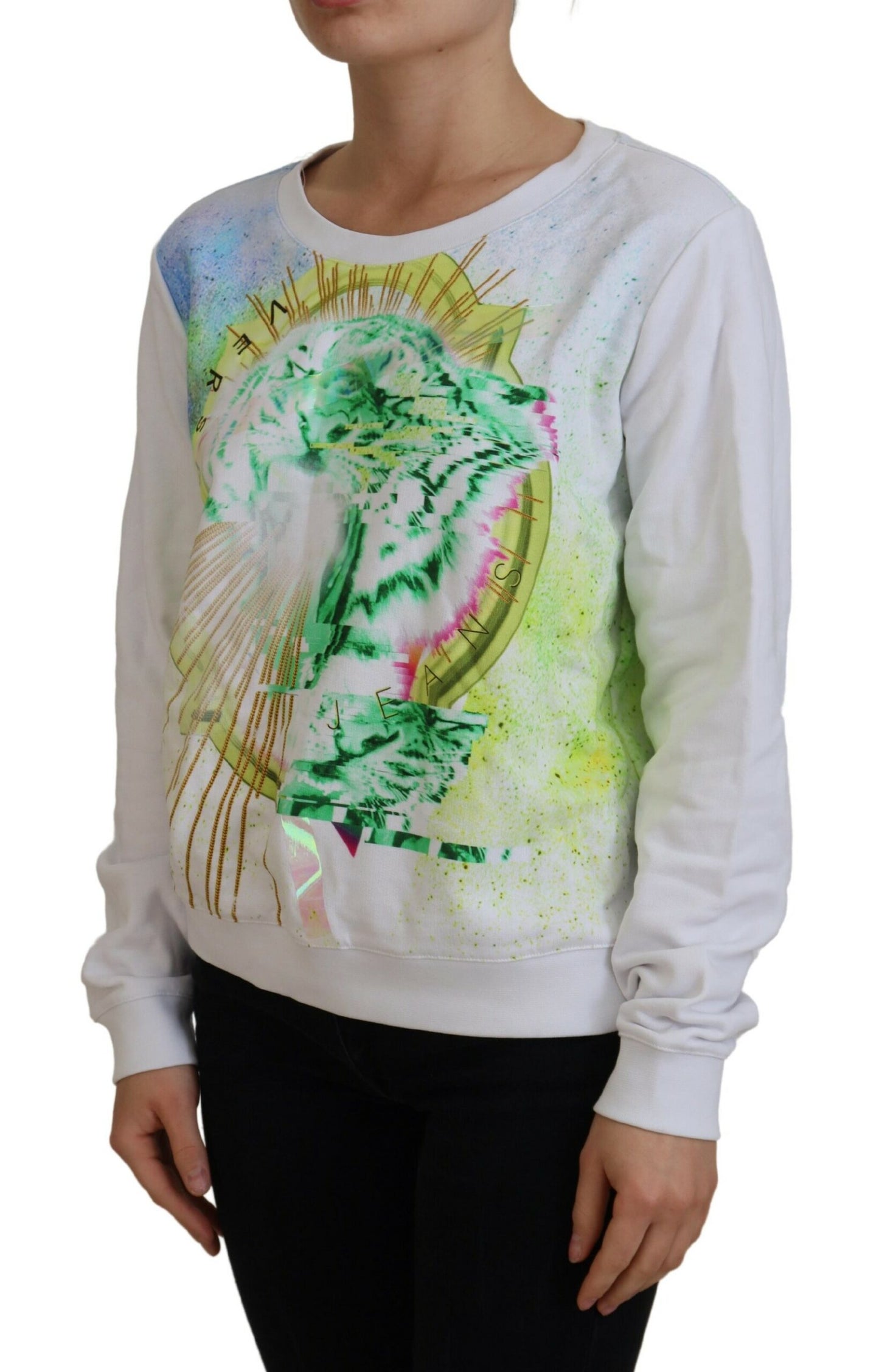 Versace Jeans – Weißer Pullover mit Grafikdruck und langen Ärmeln