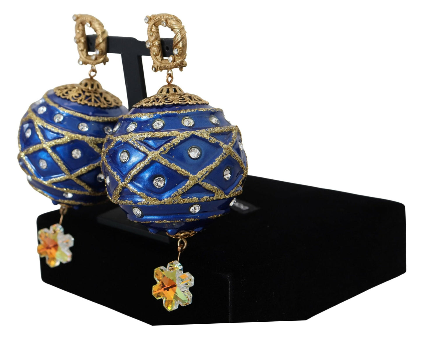 Dolce & Gabbana – Ohrclips aus goldfarbenem Messing mit blauen Kugeln und Kristallen
