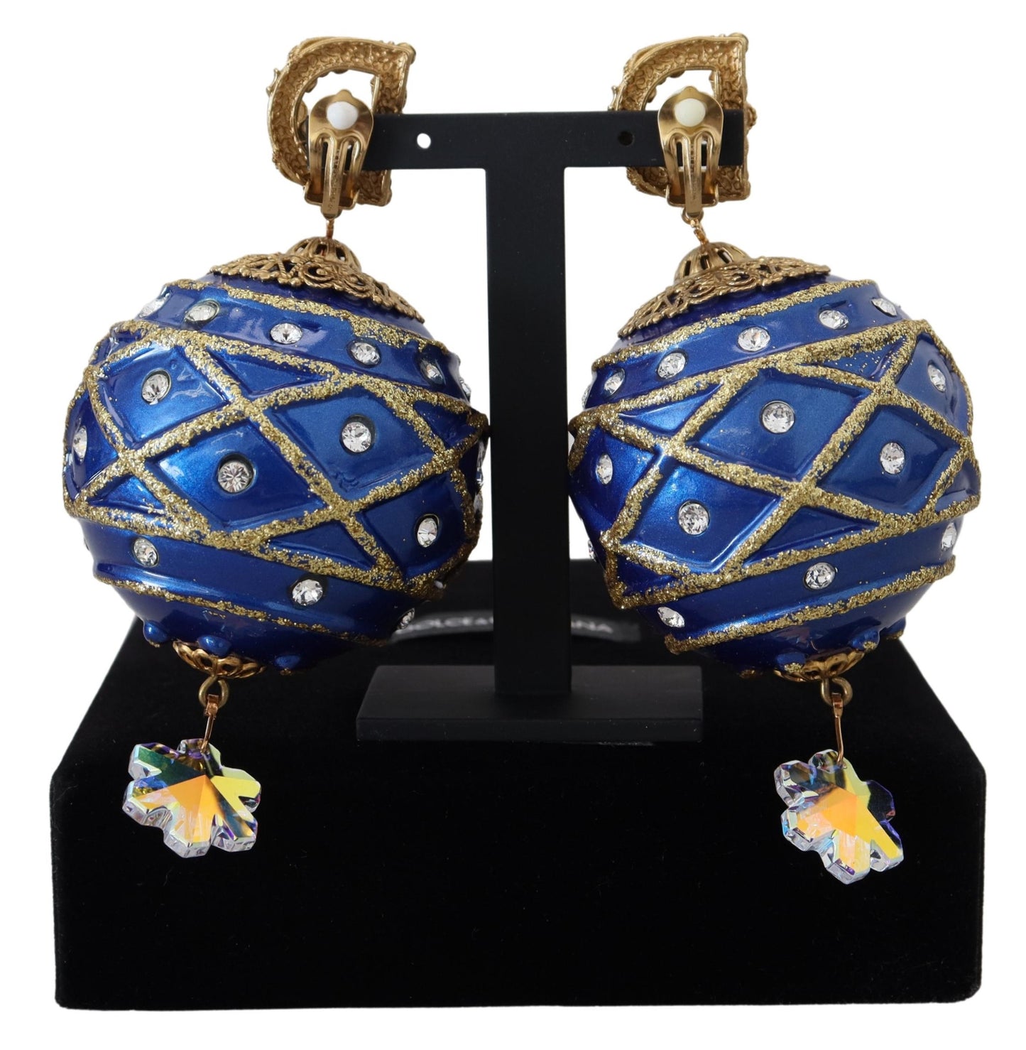 Dolce & Gabbana – Ohrclips aus goldfarbenem Messing mit blauen Kugeln und Kristallen