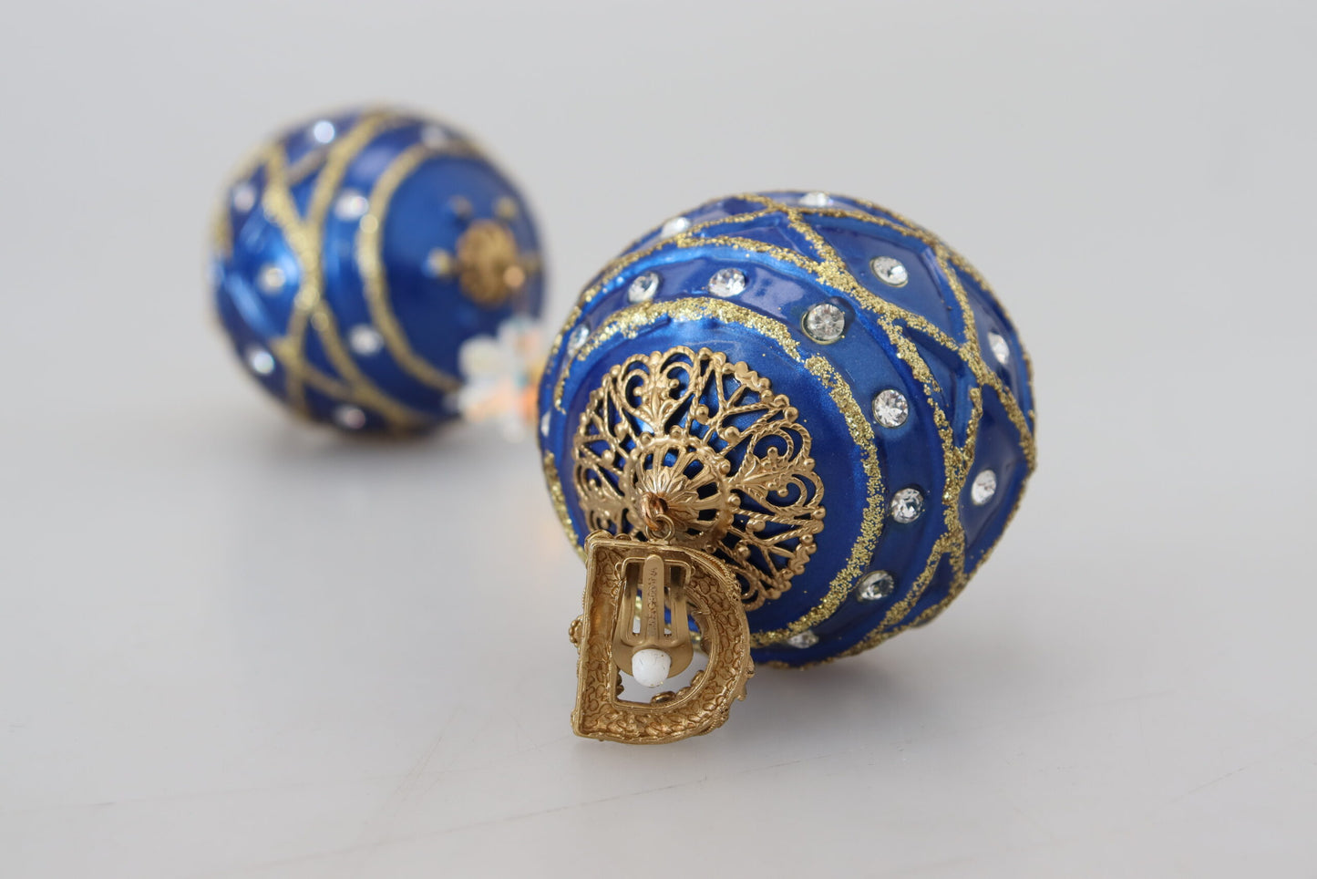Dolce & Gabbana – Ohrclips aus goldfarbenem Messing mit blauen Kugeln und Kristallen