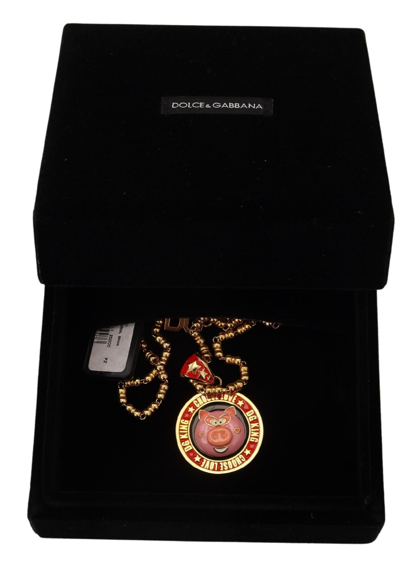 Dolce & Gabbana – Halskette mit Logo und Anhänger „Super Pig“ aus goldenem Messing