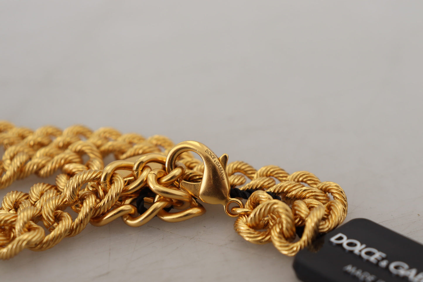 Dolce & Gabbana Statement-Halskette aus goldenem Messing mit Kristalllogo und Obst- und Blumenmuster