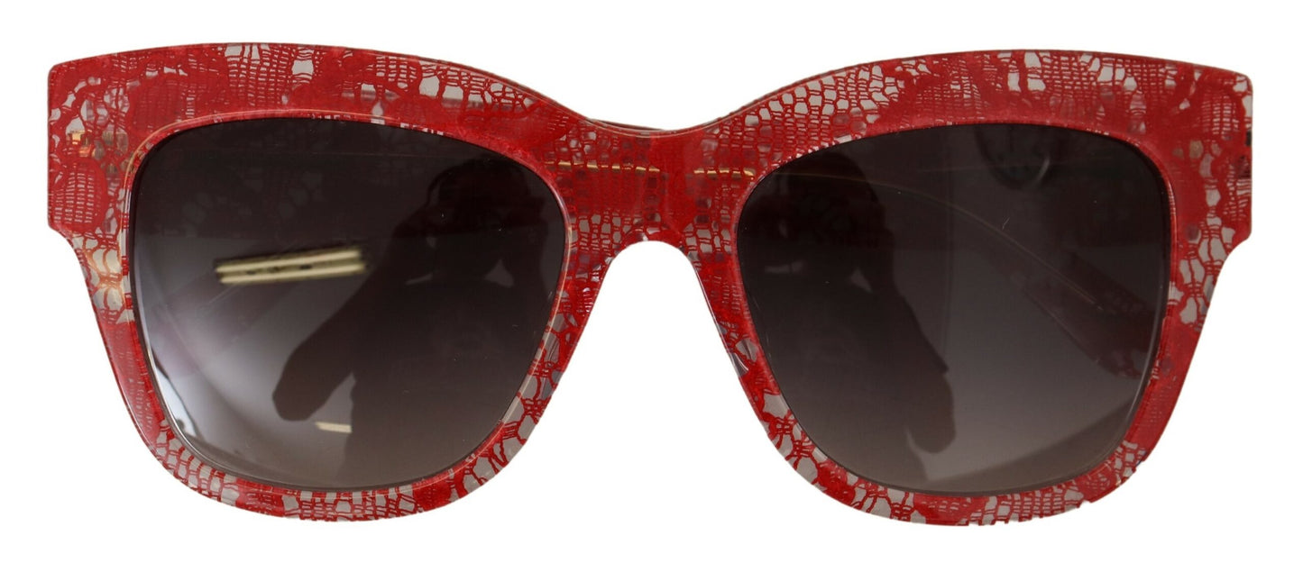Dolce & Gabbana – Rote Sonnenbrille mit rechteckigem Acetat-Spitzenrahmen DG4231F