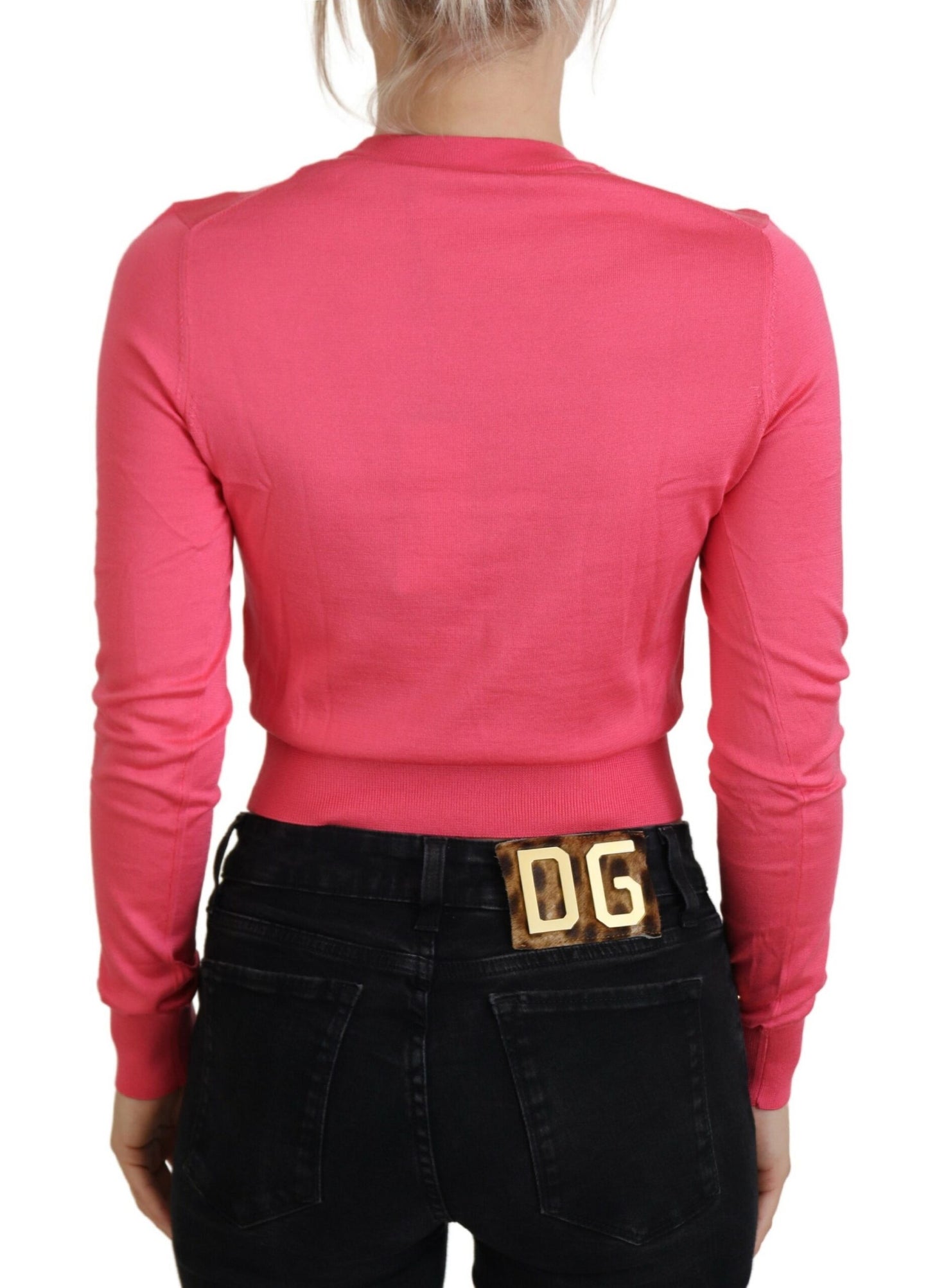 Dolce & Gabbana – Kurzer Pullover aus Seide mit Rundhalsausschnitt in Rosa