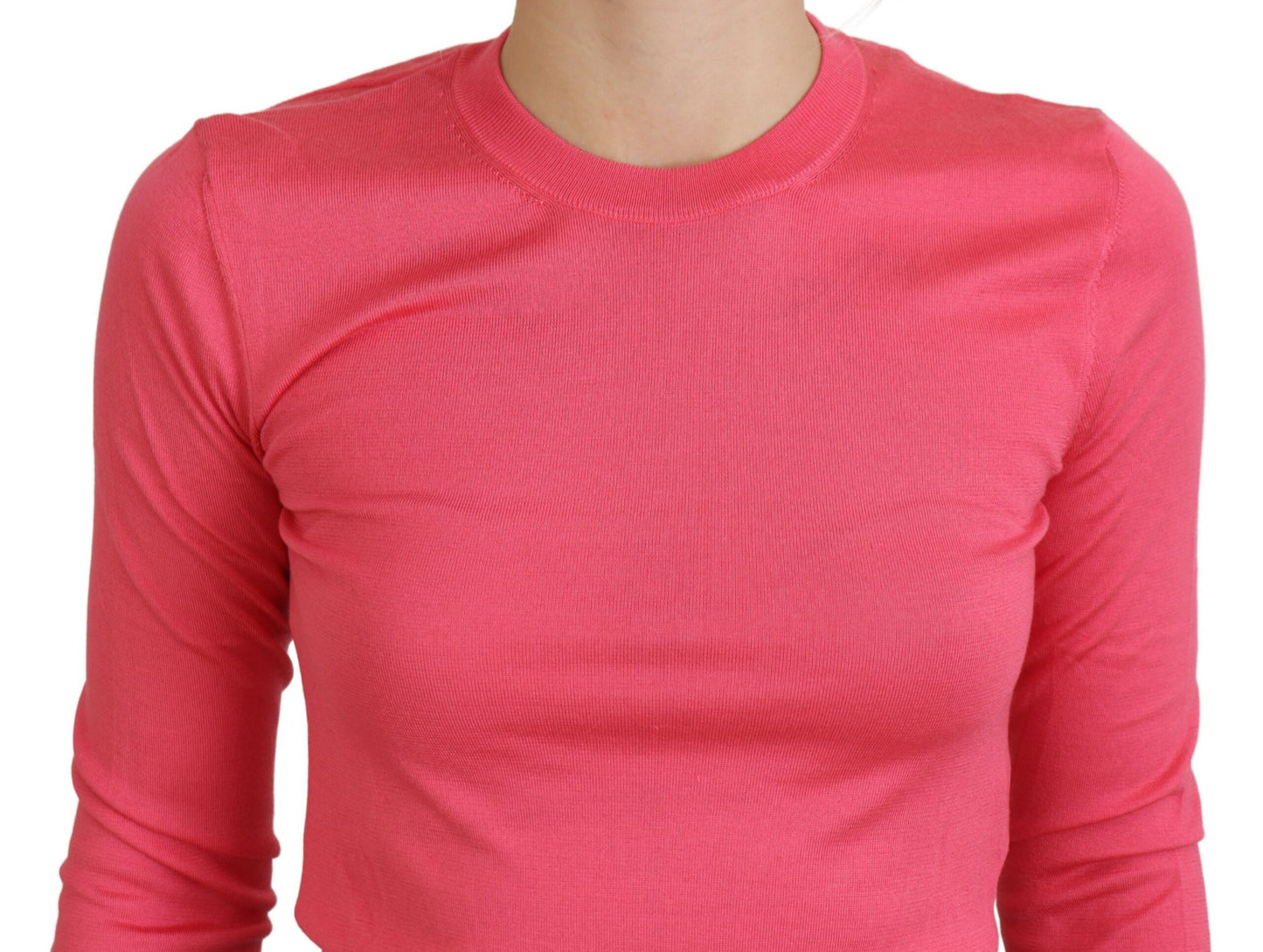 Dolce & Gabbana – Kurzer Pullover aus Seide mit Rundhalsausschnitt in Rosa
