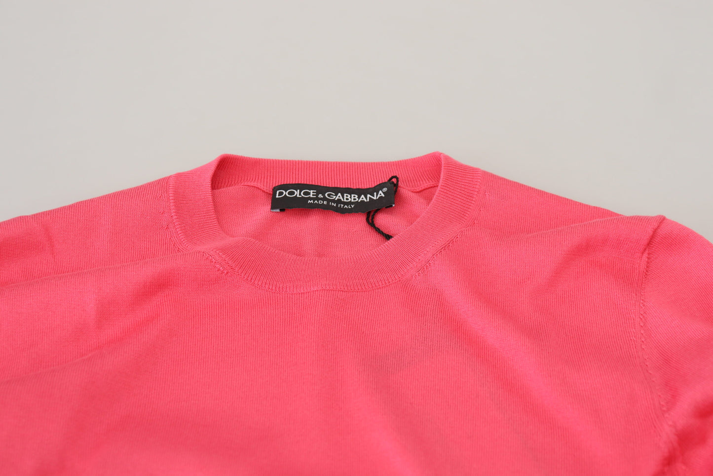 Dolce & Gabbana – Kurzer Pullover aus Seide mit Rundhalsausschnitt in Rosa